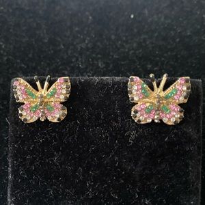 SMALL CRYSTAL/GOLD  TONE BUTTERFLY EARRINGS